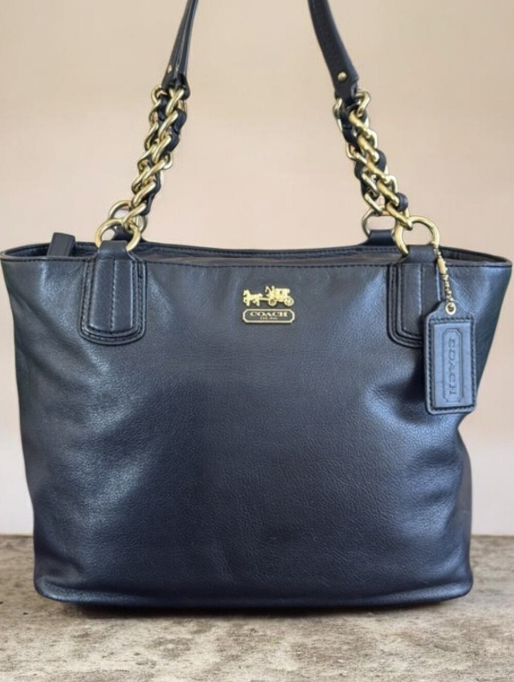 COACH MADISON 🖤💜BLACK💜🖤 PEBBLED LEATHER SHOULDER TOTE BAG 🌟EUC🌟